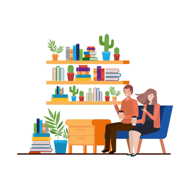 couple sitting in the work office avatar character - Vector, Image