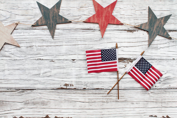 July 4th Rustic Background with Stars and American Flags - Fotó, kép
