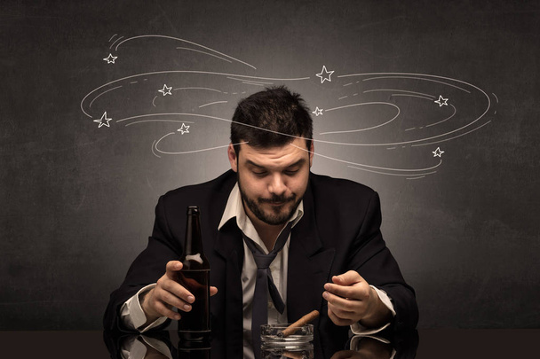 Drunk man at his office with doodle concept - Photo, Image