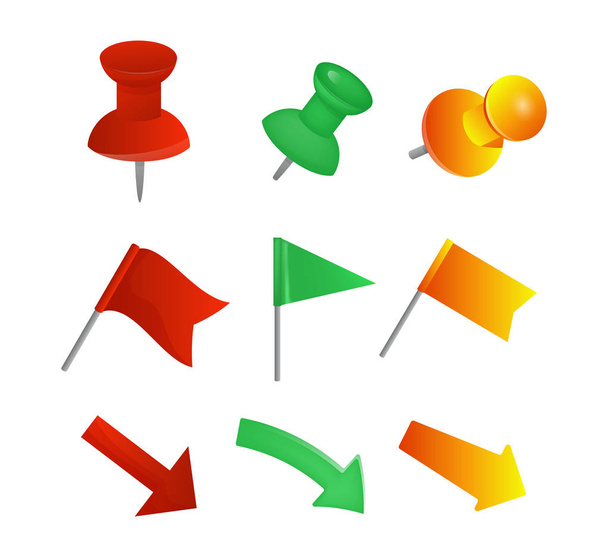 Mappa puntatore posizione vettoriale pin marker segno icona di navigazione colorato luogo punto disegno illustrazione set di freccia freccia freccia freccia tasto segno freccia in direzione gps isolato su sfondo bianco
 - Vettoriali, immagini