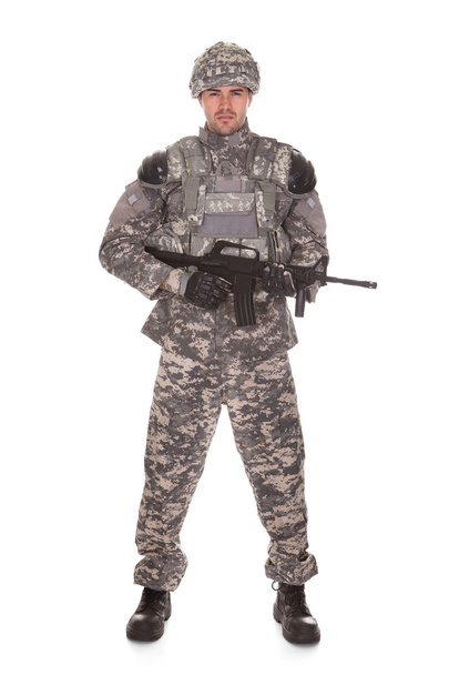 Portrait Of Soldier With Rifle - Foto, Imagem