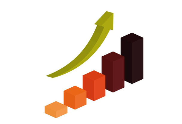 gráfico de barras de crecimiento 3d con flecha
 - Vector, imagen