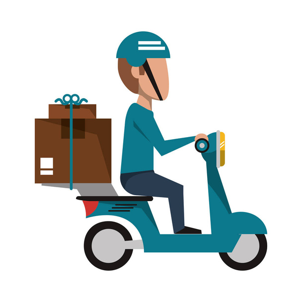 Kutuları ile scooter sürüş Teslimat adam - Vektör, Görsel