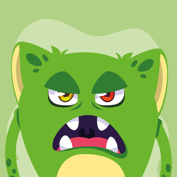 Icono de diseño de dibujos animados monstruo verde ilustración vectorial
 - Vector, Imagen