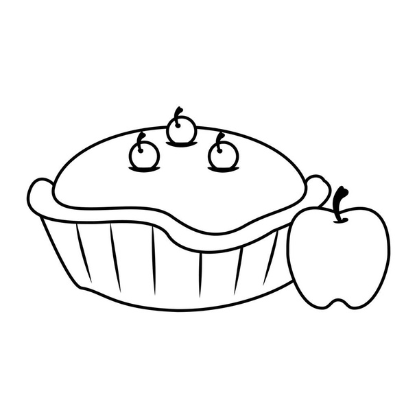 Thanksgiving day food cartoons isolated in black and white - Vector, Imagen