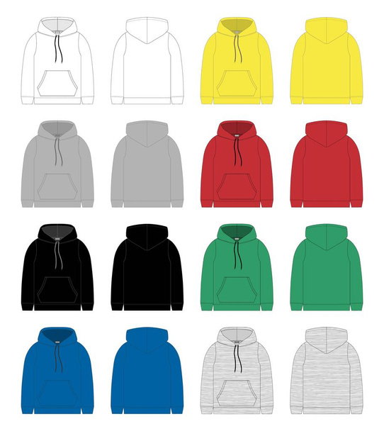Set of technical sketch for men hoodie. Template hoody. - Vector, Image
