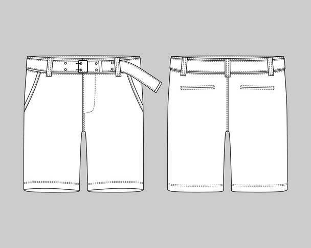 Technical sketch shorts pants with belt design template. - Vector, Image