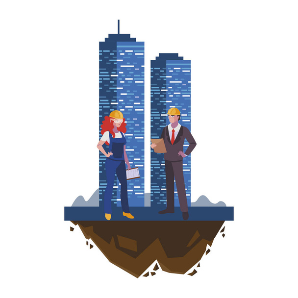 engineer with female builder and building - Vector, Image