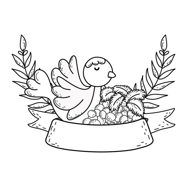 cute dove bird with grapes fruits - Vector, Image