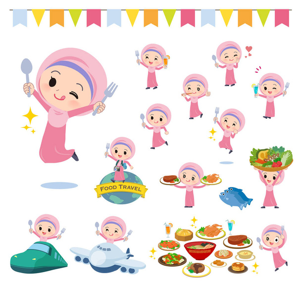 Arab Hijab girl _ food festival
 - Vector, imagen