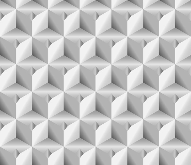 ボリュームリアルなテクスチャ、グレーの3Dキューブ正方形幾何学的パターン、デザインベクトルシームレスな抽象背景。壁紙、ウェブページ、タイリング、レイアウトに使用 - ベクター画像
