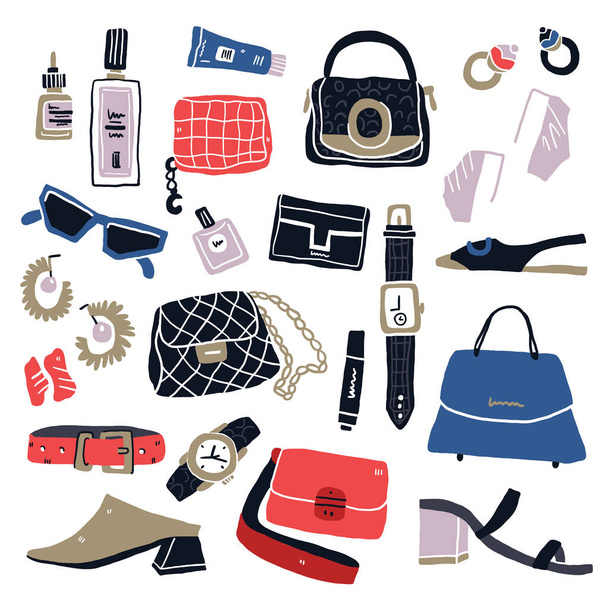 Hand drawn woman items and accessories - Vector, Image