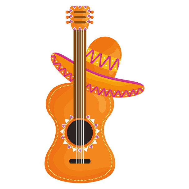 Gitarre mit mexikanischem Hut - Vektor, Bild