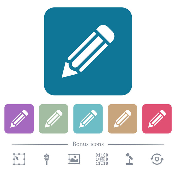Única lápis ícones planos em cores arredondadas fundos quadrados
 - Vetor, Imagem