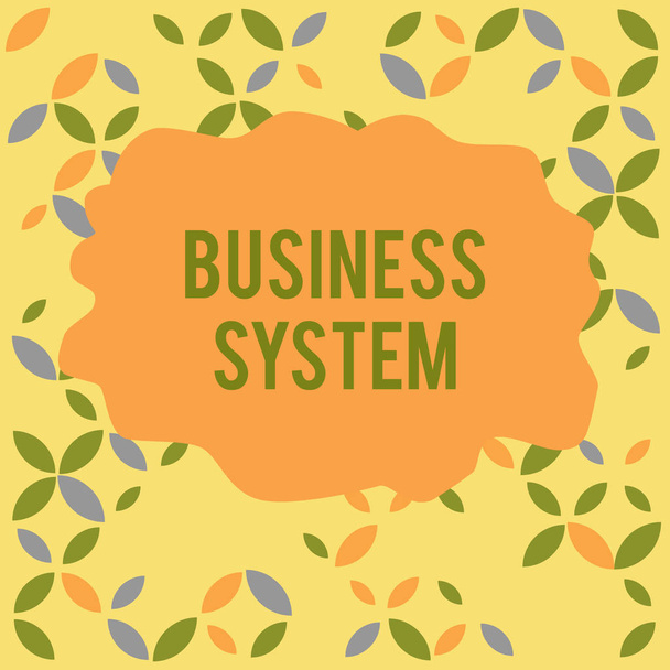 Conceptual hand writing showing Business System. Business photo showcasing A method of analyzing the information of organizations Seamless Summer Autumn Leaf Texture Multicolored Pattern. - Photo, Image