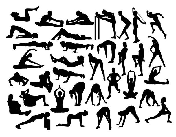 Fitness i siłownia aktywność sylwetki, sztuka wektor wzór  - Wektor, obraz