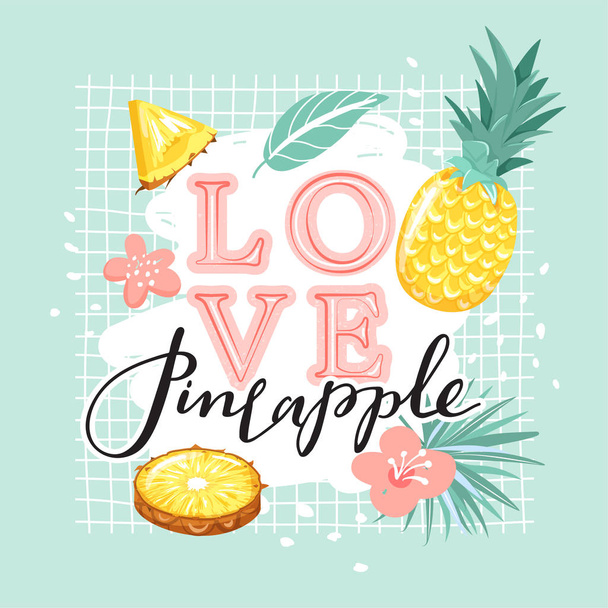 Şık tipografi sloganı tasarım "Aşk ananas" işareti. - Vektör, Görsel