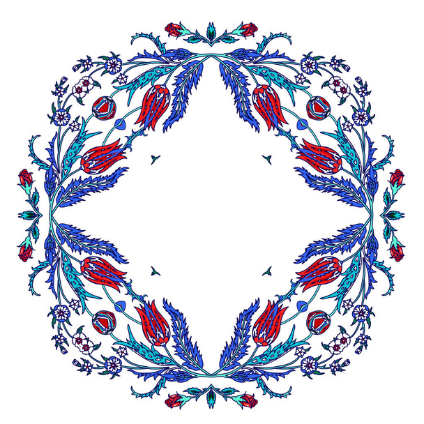 Design of kerchief in Turkish Iznik style with red roses - Vektor, Bild