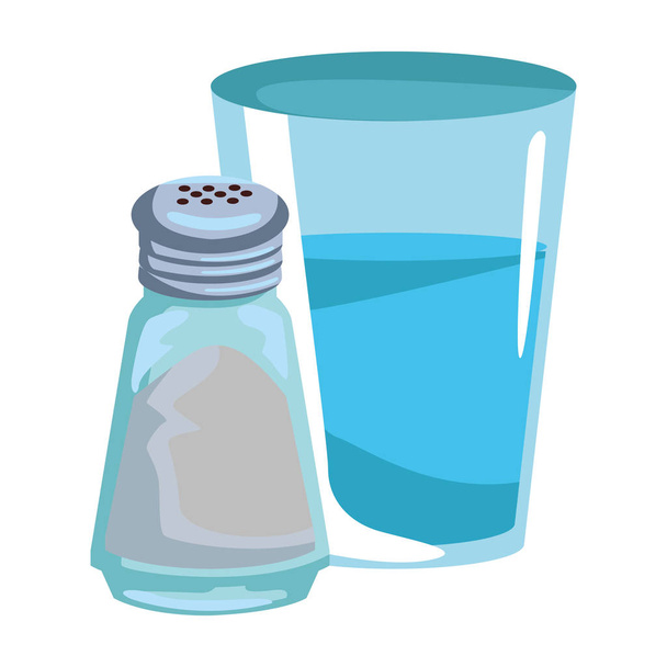 Water glass and salt shaker - Vector, Image