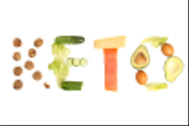 Napis "Keto" z różnych niskich produktów węglowodanów - Zdjęcie, obraz