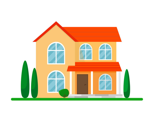 Cute modern house exterior. Country estate. Vector isolate on white background - Vector, Image