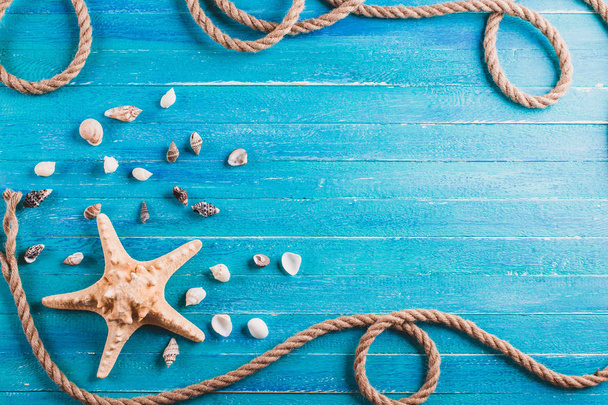 Морской фон, бирюзовые доски, веревка, морская звезда
 - Фото, изображение