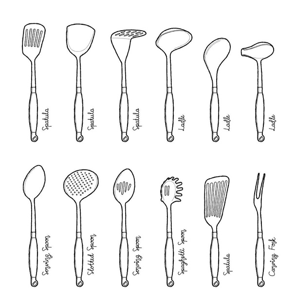 Set of Kitchen Spoon Vector Illustration Hand Drawn Cartoon Art - Vector, Image