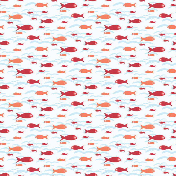 Aranyos kis piros hal sziluett rajzfilm varrat nélküli vektor minta. Kézzel rajzolt óceáni élet csempe. Az egész nyomtatott tengeri halászat blog, tengeri grafika, iskola Szardínia lakberendezés. - Vektor, kép