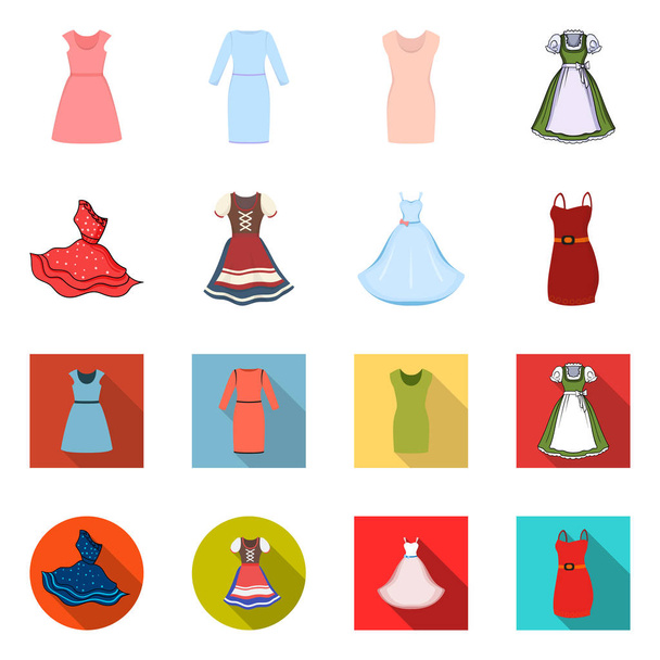 Vector illustration of dress and clothes icon. Set of dress and evening stock symbol for web. - Wektor, obraz