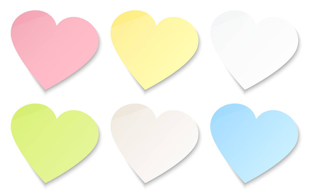 Set Of Six Sticky Notes Colorful Hearts - Vector, Image