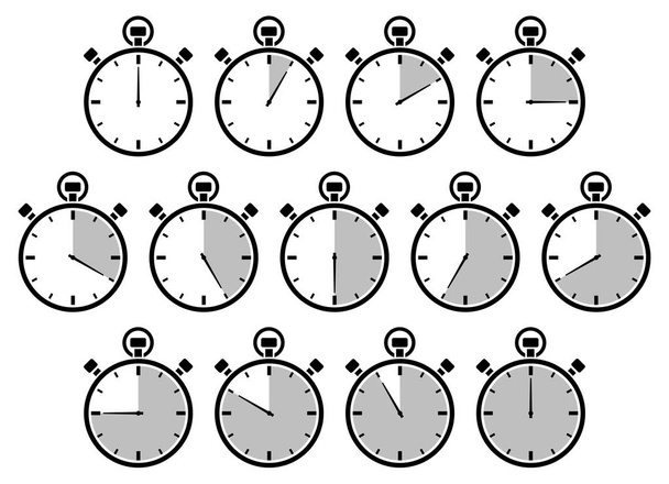 Σύνολο δεκατρείς γραφικά ρολόγια γκρι διαφορετικές ώρες - Διάνυσμα, εικόνα