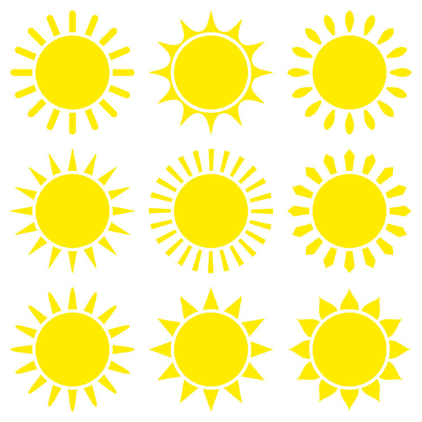 Sada devíti žlutých grafických ikon Sun - Vektor, obrázek