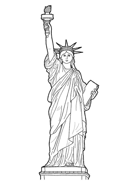 Statua wolności, Islandmanhattan Liberty, Nowy Jork: wektor ilustracja ręcznie rysowane Cartoon art - Wektor, obraz