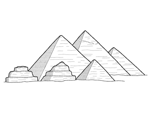 Pyramid Of Giza, Egypt: Vector Illustration Hand Drawn Landmark Cartoon Art - Vector, Image