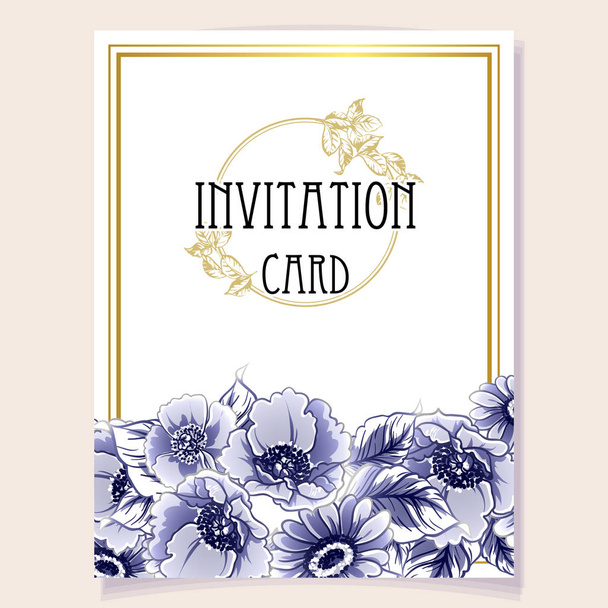 vector illustration of colourful invitation card, vintage style flowers pattern - Vector, Image