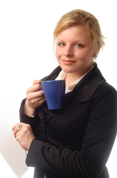 woman coffee cup isolated close up portrait - Photo, Image