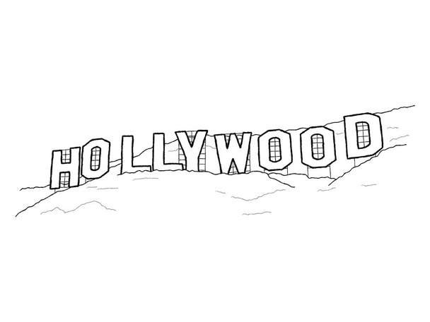 Hollywood Sign, Griffith Park, Mount Lee, Hollywood Hills, Los Angeles, California: Vector Illustration Hand Drawn Cartoon Art - Vector, Image