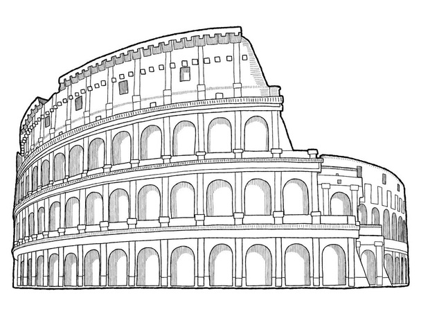 colosseum, rom, italien: vektorillustration handgezeichnete meilenstein cartoon art - Vektor, Bild