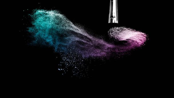 purple and blue ocean powder color splash and brush for makeup - Photo, Image