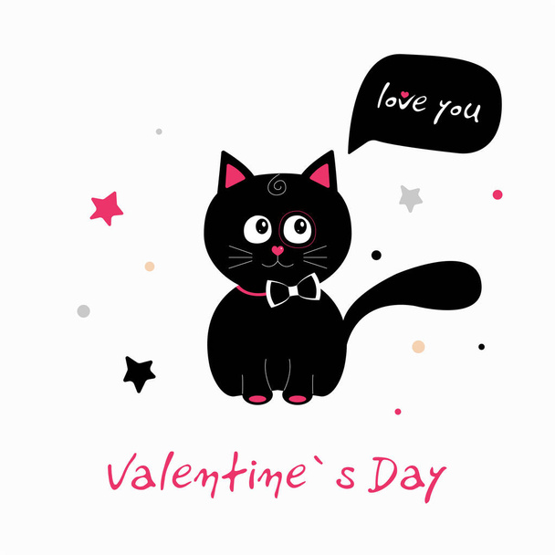 День Святого Валентина с черной кошкой
 - Вектор,изображение