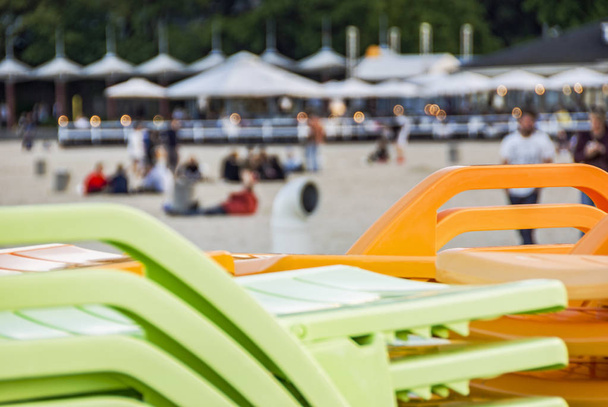 Colorfoul deckchairs with sand and beach - Photo, image