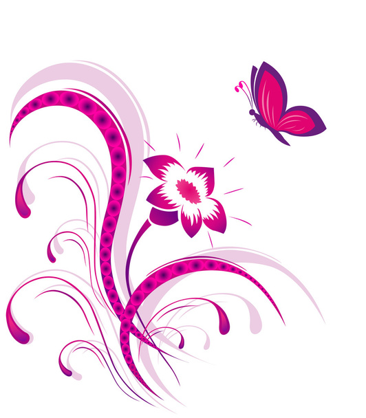 Flower pattern with butterfly - Vector, imagen