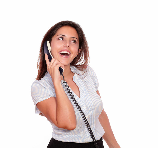 Smiling hispanic female talking on phone - Фото, зображення