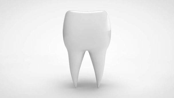 ilustracja 3D białego ludzkiego molowego. Idea zdrowego stylu życia. Renderowanie 3D dla reklamy stomatologicznej, ceramiczne fałszywe zęby i leczenie. - Zdjęcie, obraz