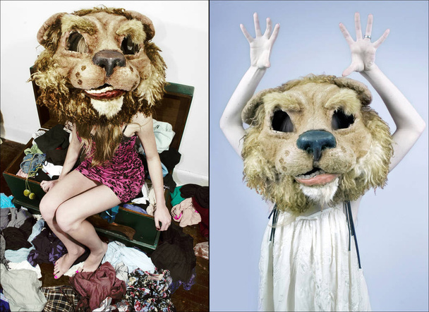 Person with lion head around mess - Valokuva, kuva