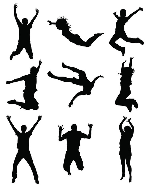 Black silhouettes of jumping on a white background - Vector, Image