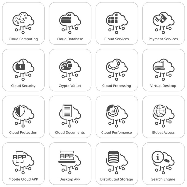 Simple Set of Cloud Computing Related Vector Line Icons - Vector, Image