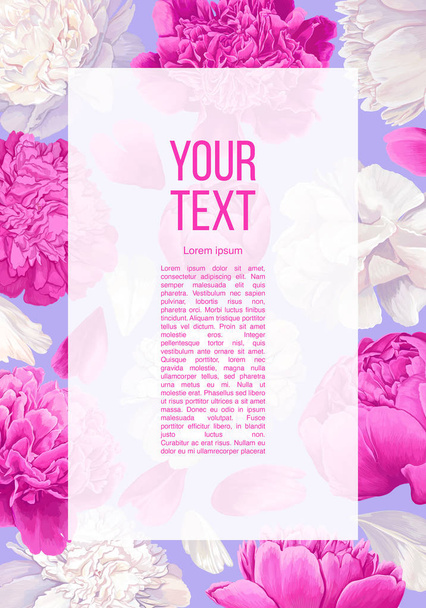 Banner floral con flores y pétalos de peonías rosas y blancas
.  - Vector, imagen