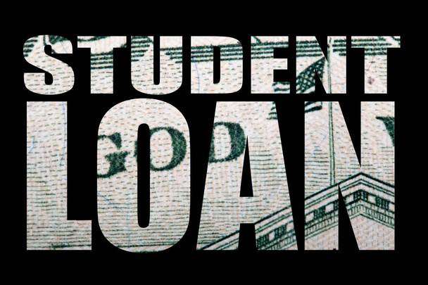 Inscripción de préstamo estudiantil con textura de billete de dólar en el interior
 - Foto, imagen