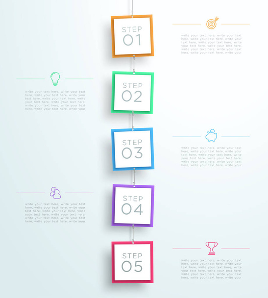 Infographic 5 Steps In 3d Hanging Signs Template C - Вектор,изображение